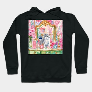 Kitten and vanity mirror, whimsical art print Hoodie